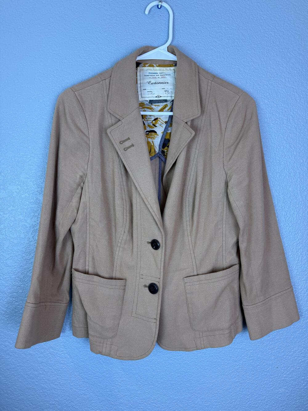 Cartonnier Blazer Womens 6 Tan Camel Brown Two Button Lined Work Office Jacket